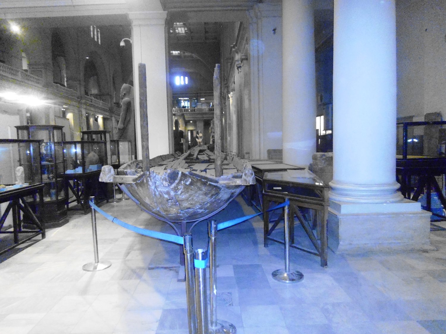 Long view through a sculpture hall in the Egyptian Museum in Cairo